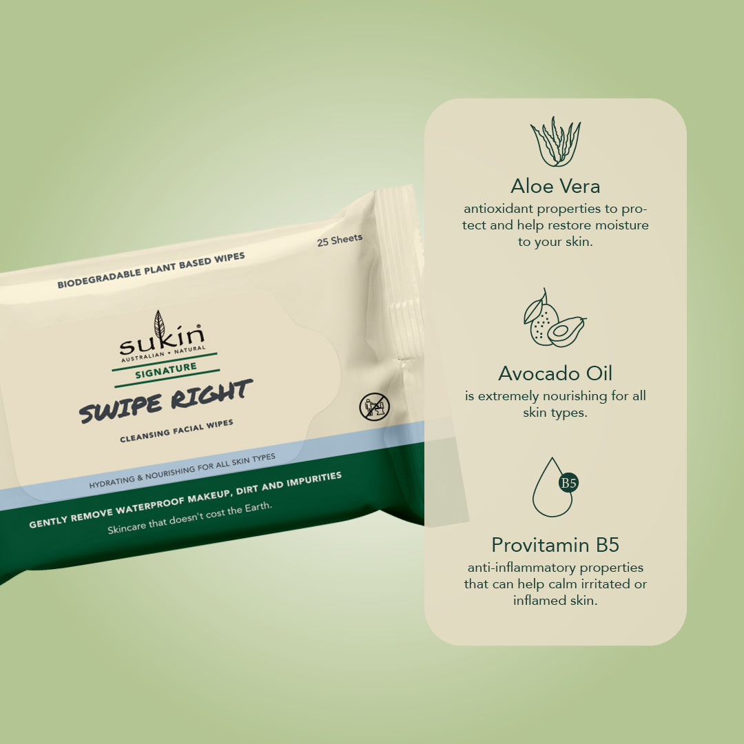 SWIPE RIGHT CLEANSING FACIAL WIPES | SIGNATURE | 25 SHEETS